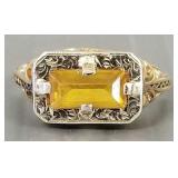 Antique 10k gold filigree ring s/w topaz- 2.3g,