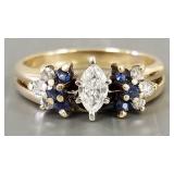 14k gold ring s/w 0.33 ct marquise diamond, side