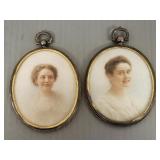 2 antique miniature portrait paintings- signed W.G
