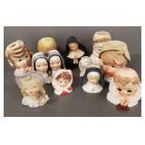 11 vintage head vases incl children, nuns, etc.-