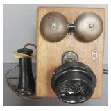 Antique crank oak wall telephone- 9'H 10 1/2'W