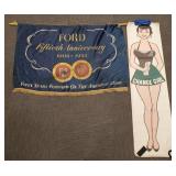 2 vintage banners: 1953 Ford cloth banner & a