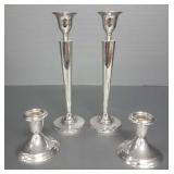 2 pair weighted sterling silver candleholders-