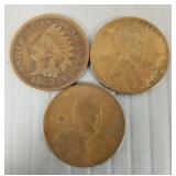 3- 1909 U.S. pennies- 1909S VDB, 1909S, 1909