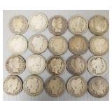 20 U.S. silver Barber quarters