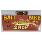 Lg handpainted wood Bait & Bike Shop sign-