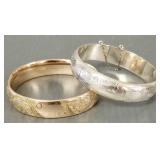 2 antique bangle hinged bracelets: etched sterling