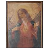 Antique religious oil on canvas Sacred Heart of
