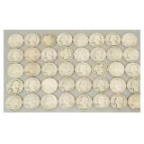 40 U.S. silver quarters incl 3 Barber