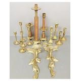 14 asst. brass/ copper candlesticks- 15"H tallest