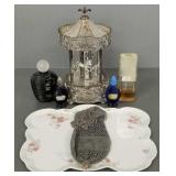 Group vanity items incl Haviland tray, carousel