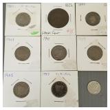 9 U.S. U.S. coins: 4 V nickels- 1887, 1897, 1901,