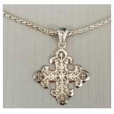 2 tone sterling silver filigree cross pendant/