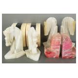 4 pr carved stone bookends incl horses- 8 1/2"H