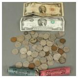Gp U.S. & foreign coins, wheat pennies, nickels,
