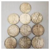 10 U.S. silver standing Liberty half dollars