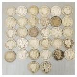 34 U.S. silver dimes- Barber & Mercury