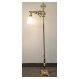 Ornate brass adjustable floor lamp w/ glass shade-