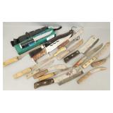 16 asst. vintage, etc knives incl combat style-