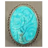 Sterling silver ring s/w carved turquoise plaque-