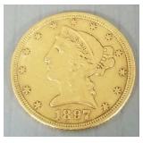 1897 U.S. 5 dollar Liberty gold coin