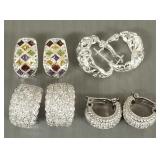 4 pair fancy sterling silver earrings incl 1 s/w