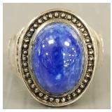 Sterling silver filigree ring s/w cabochon lapis-