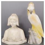 2 antique marble items: cockatoo & Italian bust-