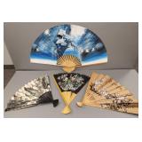 4 huge painted decorative folding fans-