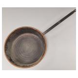 Large hand hammered copper pan with iron handle-