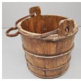 Antique wood pail with iron trim- 14"H 13"W