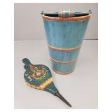 Rosemaled wood bellows & a tall painted wood