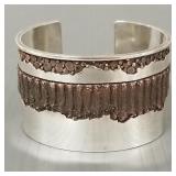 Signed Glazner sterling silver & copper modernist