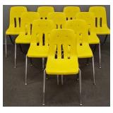 10 vintage Virco Martest yellow stacking chairs(as