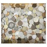 Large group of foreign coins- some silver, etc