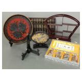Gp Asian items incl cinnabar tray, 4 snuff bottles