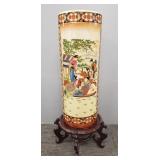 24" decorated porcelain umbrella stand w/ a wood