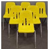 6 vintage Virco Martest yellow stacking chairs (as