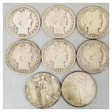 8- U.S. silver 1/2 dollars incl Barber