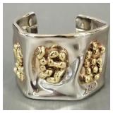 Signed Allen Jacobsen modernist cuff- silvertone &