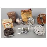 6 antique fishing reels incl Pflueger Norka,