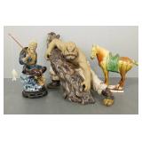 3 pcs Chinese pottery incl Tang style horse, large