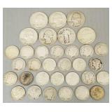 Small gp asst U.S. silver coins, dimes, quarters-
