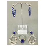 3 pcs lapis jewelry: sterling silver ring sz 9 &