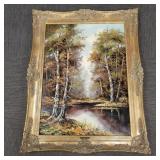Large ornately framed oil on canvas- landscape w/