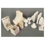 Gp carved stone, etc items incl onyx bookends-