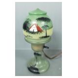 Signed Czechoslovakia reverse painted boudoir lamp