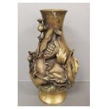 Oriental bronze vase w/ applied flowers- 8 3/4"H