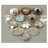 13 sterling silver rings most s/w stones-
