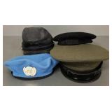 4 assorted military, etc hats- some vintage